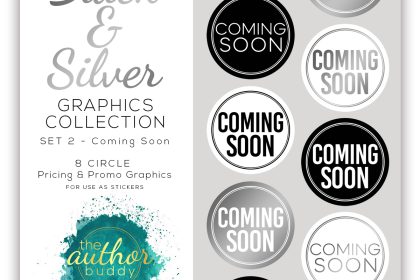 Newsletter Subscriber Exclusive Black & Silver Promo Circles Graphics Pack Set 2 - Coming Soon Stickers for Author Promo