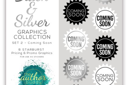 Newsletter Subscriber Exclusive Black & Silver Promo Starbursts Graphics Pack Set 2 - Coming Soon Stickers for Author Promo
