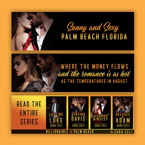 Amazon A+ Content Graphics for Romance Novels - Billionaires of Palm Beach Series by Sara Celi - Premade Object Typography Romance Book Cover from The Author Buddy