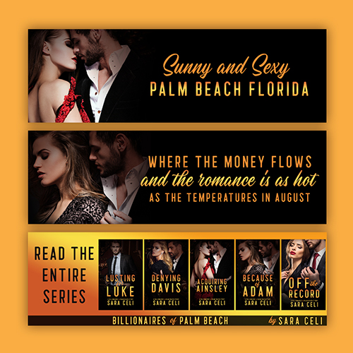 Amazon A+ Content Design - Off The Record, A Billionaires of Palm Beach Story by Sara Celi - Premade Billionaire Romance Book Cover from The Author Buddy